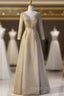 Gold Illusion V Neck Beading Short Sleeve Prom Dress