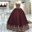 Gold Lace Edge Sweetheart Wine Red Ball Gown