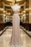 Gold Mermaid Sequins Beading Tassel Cap Sleeve Prom Dress