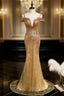 Gold Mermaid Sequins Spaghetti Straps Prom Dress