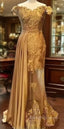 Gold Muslim Prom Dresses Mermaid Off The Shoulder Lace Beaded Islamic Dubai Saudi Arabic Long Formal Prom Gowns Prom