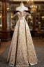 Gold Off The Shoulder Beading Prom Dress