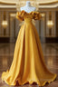 Gold Satin Sweetheart Off Shoulder A Line Prom Dresses Satin Prom Dresses