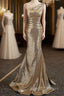 Gold Sequins Irregular Neck Pleats Prom Dress