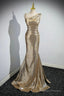 Gold Sequins Long Prom Dresses Mermaid One Shoulder Prom Dresses