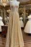 Gold Sequins Spaghetti Straps Sexy Prom Dress