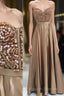 Gold Sweetheart Neck Beaded Long Prom Dress, Evening Dress
