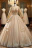 Gold Tulle High Neck Long Sleeve Beading Quinceanera Dress