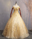 Gold Tulle Off Shoulder Lace Long Prom Dress Tulle Formal Dress