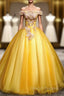Gold Tulle Off the Shoulder Appliques Quinceanera Dress