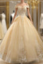 Gold Tulle Off the Shoulder Beading Appliques Quinceanera Dress