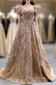 Gold Tulle Sequins Beading V-neck Prom Dress