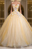 Gold Tulle Sequins Butterfly Quinceanera Dress