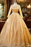 Gold Tulle Sequins Long Sleeve Quinceanera Dress