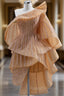 Gold Tulle Sequins One Shoulder Ruffles Short Prom Dress