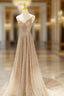 Gold V Neck Sequins Long Prom Dresses Shiny A Line Prom Dresses
