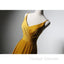 Goleden V Neckline Straps Long Prom Dress with Leg Slit, Long Gold Prom Dress