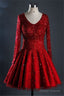 Gorgeous Ball Gowns Short Red Satin Tulle Beaded Dresses With Sleeves Homecoming Dress