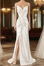 Gorgeous Beach Wedding Dress Mermaid Sleeveless Prom Dress V Neck Straps Split Ivory Bridal Gown With Court Train
