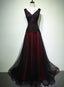 Gorgeous Black And Red V-Neckline Tulle Beaded Prom Dresses Long Prom Gowns