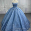 Gorgeous Blue Sleeveless Strapless Ball Gown Quinceanera Dresses