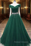Gorgeous Dark Green Tulle Off Shoulder Long Prom Dress, Prom Gowns