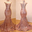 Gorgeous Halter Long Mermaid Champagne Gold Sequin Prom Dress