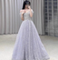 Gorgeous Lavender A-Line Off-The-Shoulder Rhinestone Embellished Sequined Sheer Tulle Long Formal Prom Dress