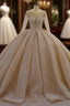 Gorgeous Long Ball Gown Bateau Crystal Wedding Dress with Sleeves