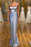 Gorgeous Long Blue Mermaid Graduation Dress Fabulous Straps Prom Dress