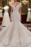 Gorgeous Long Mermaid V Neck Appliques Lace Ruffles Wedding Dresses