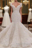 Gorgeous Long Mermaid V-neck Appliques Lace Ruffles Wedding Dress
