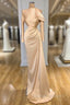 Gorgeous Long Sleeves Champagne Mermaid Prom Dress High Neck