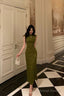 Gorgeous Mermaid High Neckline Green Satin Floral Date Night Dresses Prom Dress Long Birthday Outfits