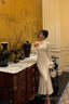 Gorgeous Mermaid High Neckline Ivory Satin Date Night Dresses Prom Dress Birthday Outfits