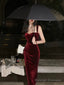 Gorgeous Mermaid Straps Burgundy Velvet Prom Dress Birthday Outfits