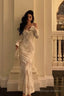 Gorgeous Mermaid V Neckline Long Sleeves Date Night Dresses White Lace Prom Dress Birthday Outfits