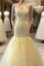 Gorgeous Mermaid Yellow Lace Long Prom Dress, Mermaid Yellow Formal Dress, Yellow Lace Evening Dress
