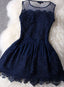 Gorgeous Navy Blue Lace Dress Hollow Out Homecoming Dress For Teen