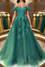 Gorgeous Off Shoulder Green Lace Long Prom Dress Green Lace Prom Dress Green Ball Gown