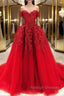 Gorgeous Off Shoulder Red Lace Long Prom Dress Red Lace Prom Dress Red Ball Gown