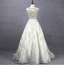 Gorgeous Off-White Crew Neck Beaded Embroidered Tulle Long Formal Prom Dress
