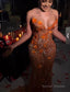 Gorgeous Orange Beaded Applique Mermaid Prom Dress Long Prom Dress
