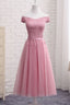Gorgeous Pink A Line Lace Off Shoulder Prom Dress,Cheap Prom dresses,Sexy Formal Dress
