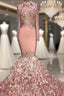 Gorgeous Round Neck Flower Long Sleevess Sequins Mermaid Prom Dresses