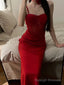 Gorgeous Sheath Spaghetti Straps Red Satin Evening Dress Prom Dresses Birthday Outfits