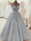 Gorgeous Sweetheart Neck Beaded Gray Lace Prom Dresses