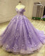 Gorgeous Tulle Purple Quinceanera Dresses 3D Lace Appliques Ball Gowns Dresses