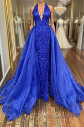 Gorgeous V Neck Mermaid Blue Sequins Long Prom Dress, Mermaid Blue Formal Dress, Blue Evening Dress