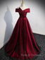 Gorgeous Wine Red Satin Off Shoulder Prom Dresses Wine Red Prom Dress